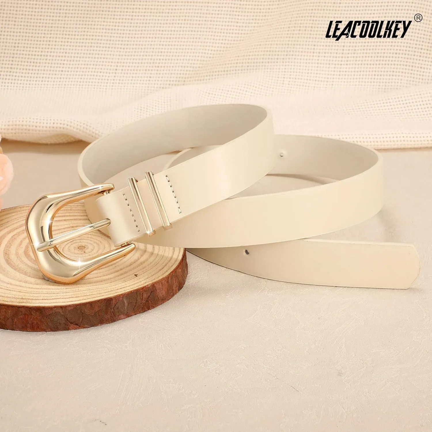 LEACOOLKEY Women's Fashion Leather Belt Ladies Casual Formal Waist Belts for Jeans Dress Pants