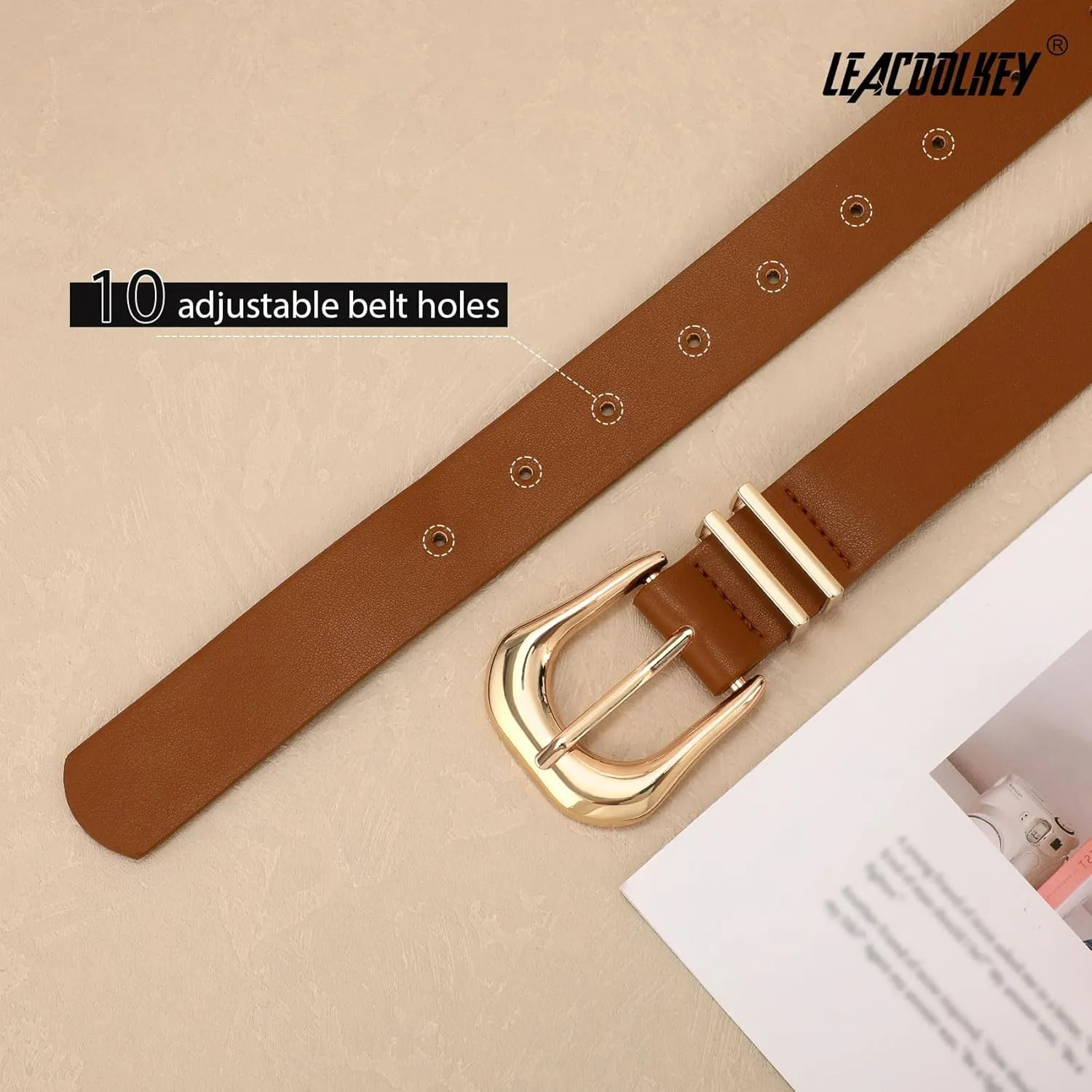 LEACOOLKEY Women's Fashion Leather Belt Ladies Casual Formal Waist Belts for Jeans Dress Pants
