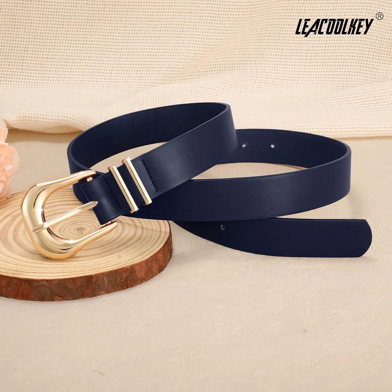 LEACOOLKEY Women's Fashion Leather Belt Ladies Casual Formal Waist Belts for Jeans Dress Pants