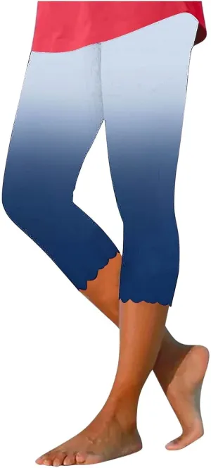 Leggings for Women Floral Print High Waist Pants Knee Length Slim Fit Yoga Cropped Trouser Yoga Comfy