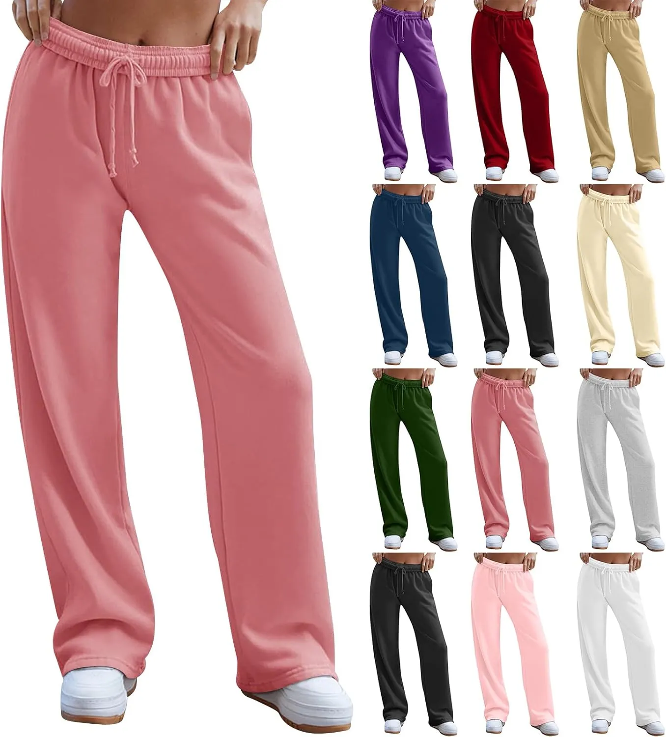 Lightweight Wide Leg Sweatpants Women 2025 Trendy Interior Drawstring High Waist Sweat Pants Baggy Lounge Jogger Pants
