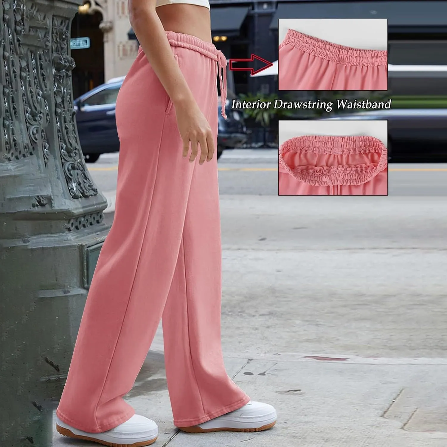 Lightweight Wide Leg Sweatpants Women 2025 Trendy Interior Drawstring High Waist Sweat Pants Baggy Lounge Jogger Pants