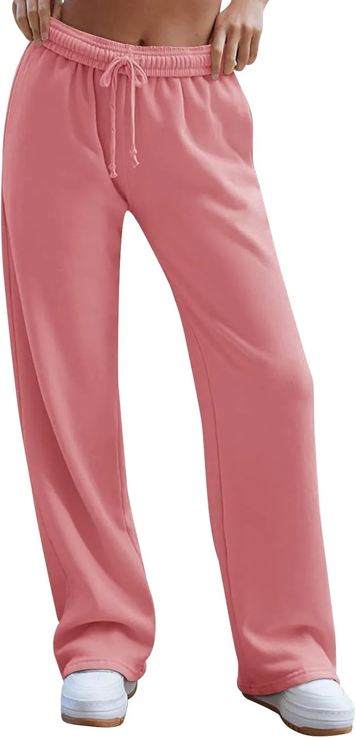 Lightweight Wide Leg Sweatpants Women 2025 Trendy Interior Drawstring High Waist Sweat Pants Baggy Lounge Jogger Pants