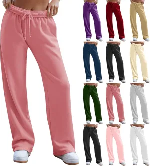 Lightweight Wide Leg Sweatpants Women 2025 Trendy Interior Drawstring High Waist Sweat Pants Baggy Lounge Jogger Pants