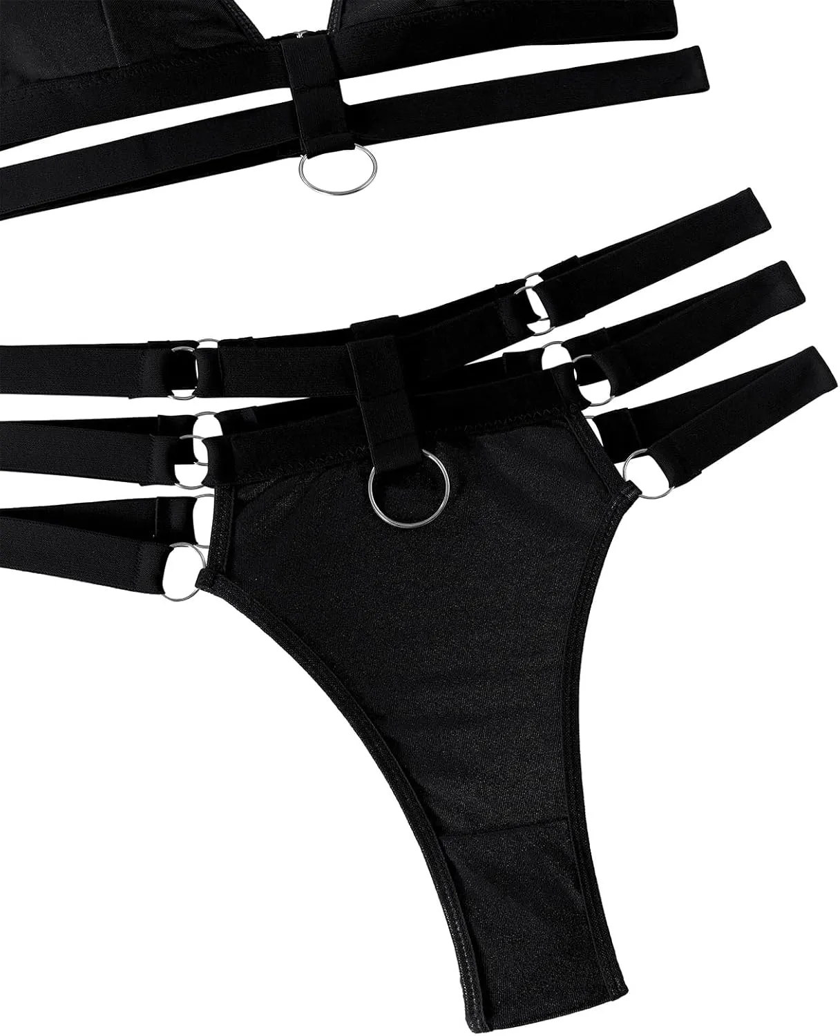 Lilosy Sexy Wireless Choker O Ring Linked Strappy Harness Lingerie Set Outfits 3 Piece