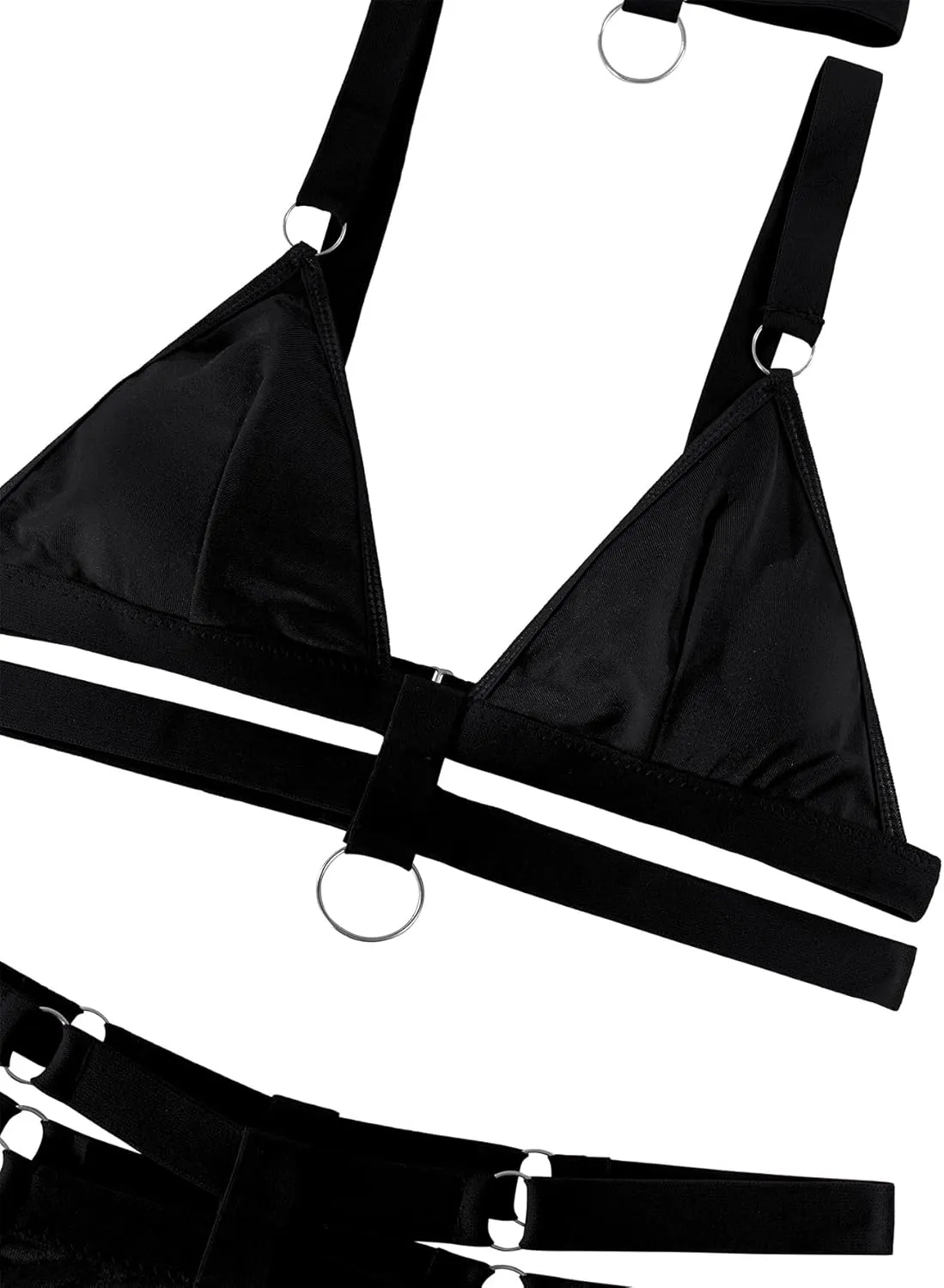 Lilosy Sexy Wireless Choker O Ring Linked Strappy Harness Lingerie Set Outfits 3 Piece