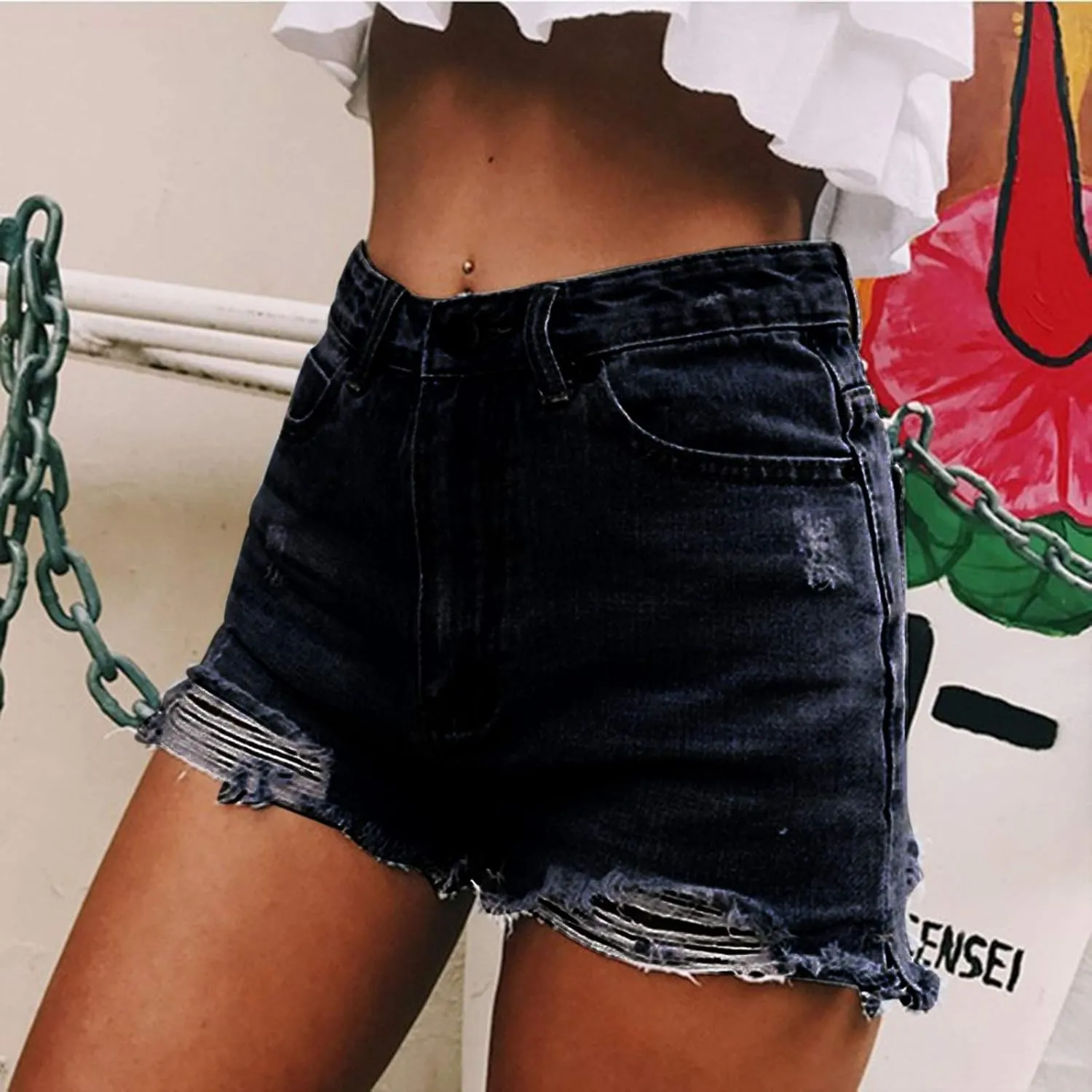 LIXIAO Women's High Waisted Ripped Stretchy Denim Hot Short Summer Jean Shorts Women Denim Shorts