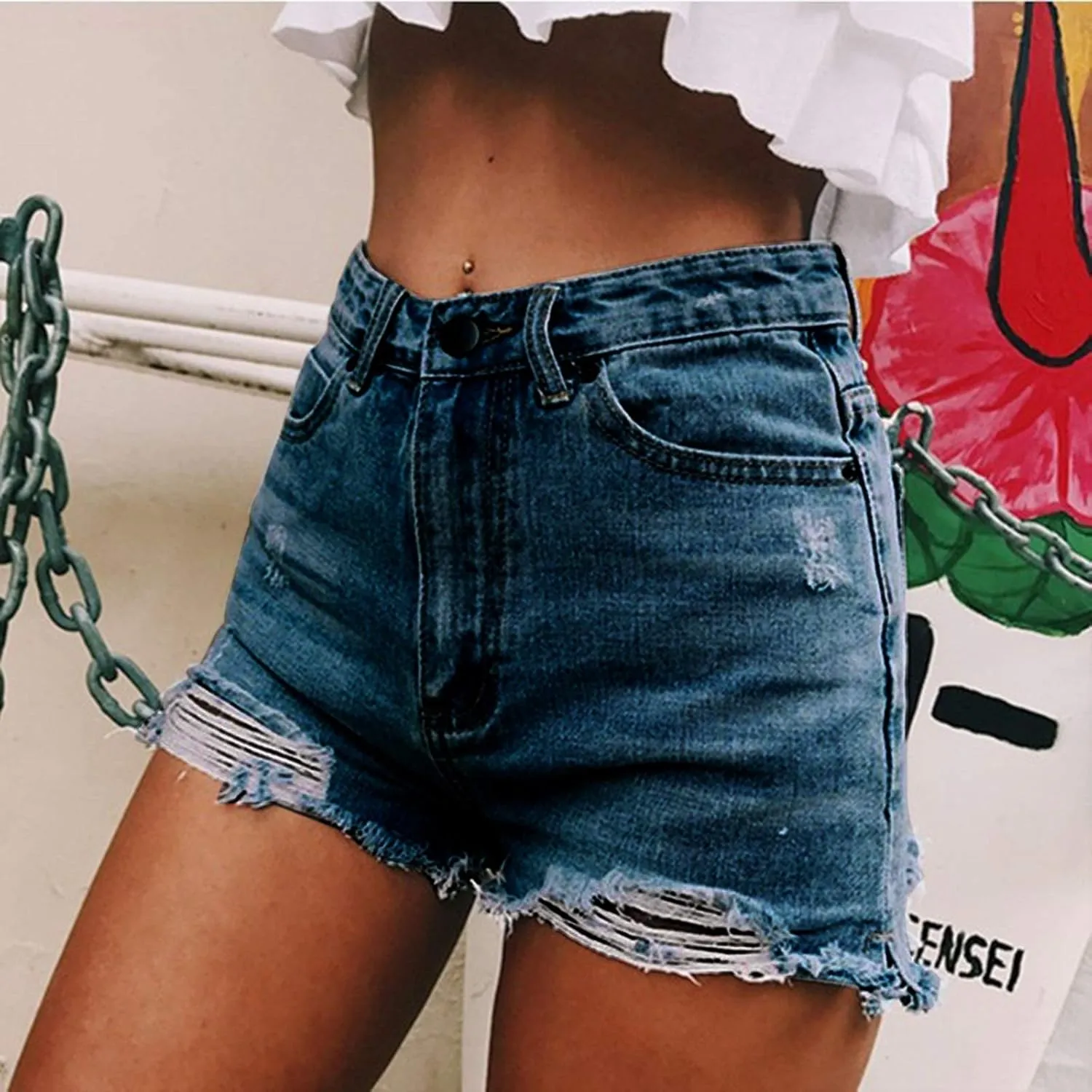 LIXIAO Women's High Waisted Ripped Stretchy Denim Hot Short Summer Jean Shorts Women Denim Shorts