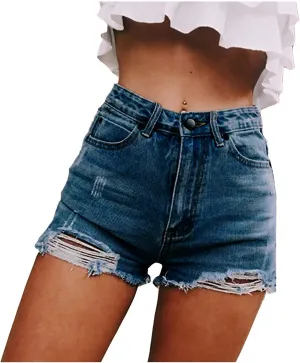 LIXIAO Women's High Waisted Ripped Stretchy Denim Hot Short Summer Jean Shorts Women Denim Shorts