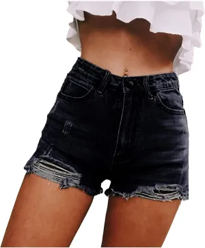 LIXIAO Women's High Waisted Ripped Stretchy Denim Hot Short Summer Jean Shorts Women Denim Shorts