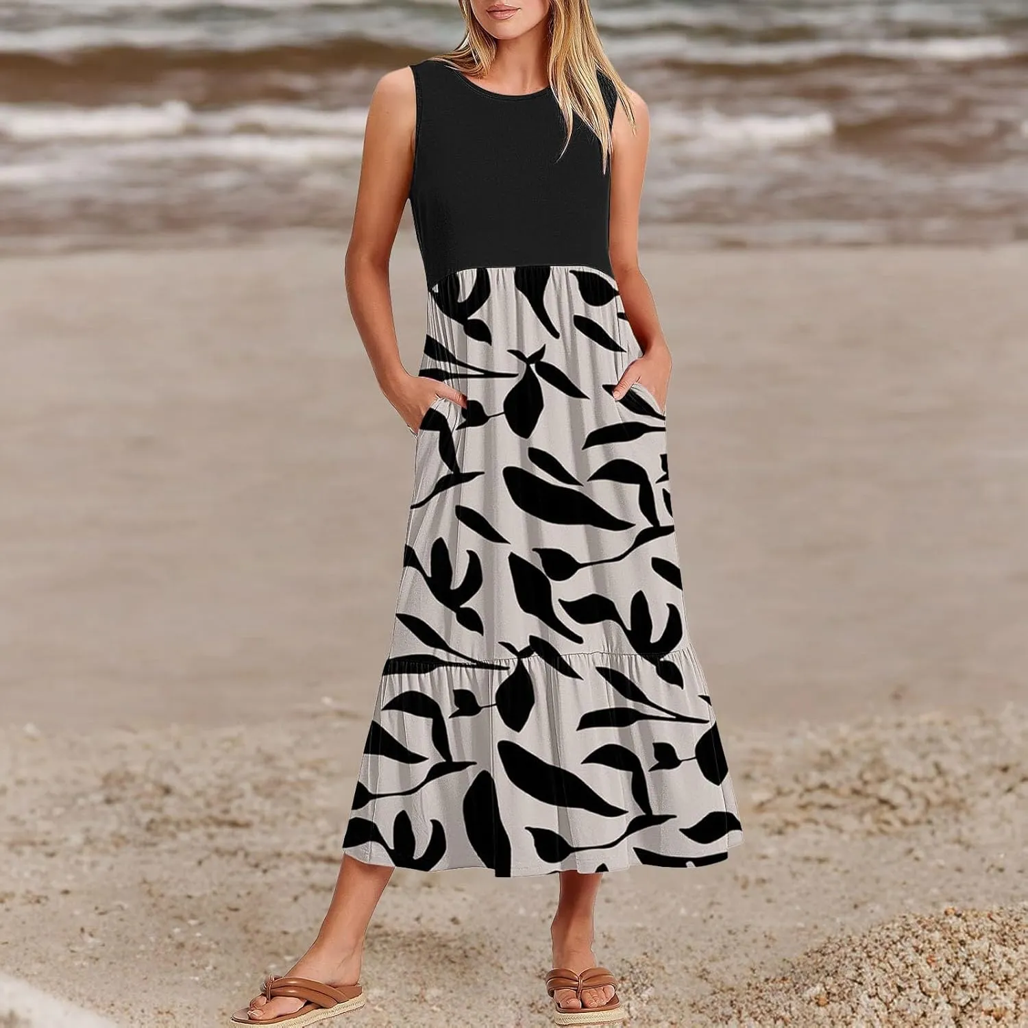 Long Floral Dresses for Women 2025 Beach Casual Elegant Spaghetti Strap Maxi Dress Patchwork Modest Flowy Boho Dress