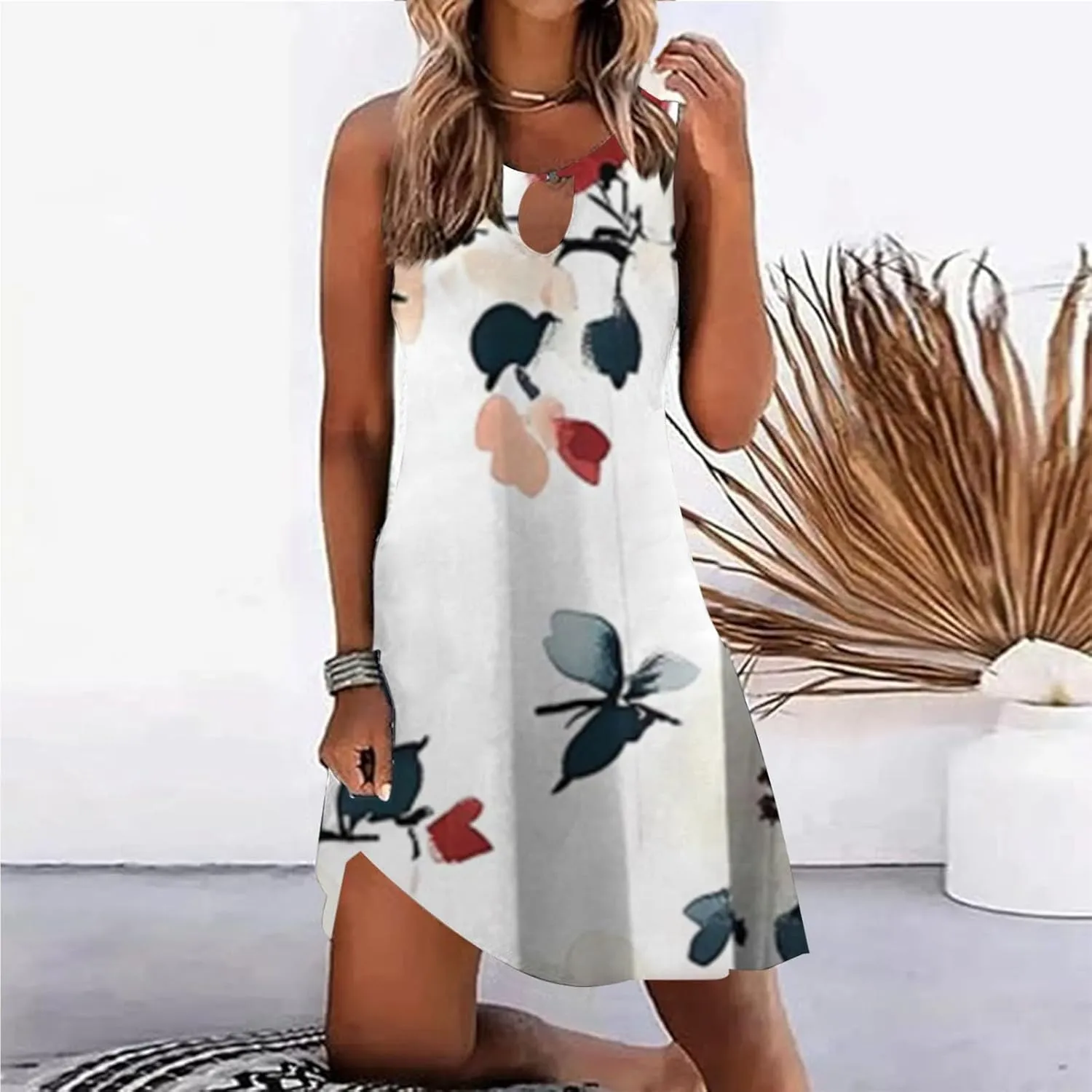 Long Sundresd Sun Dresses for Women 2025 Vacation Beach Casual Summer Sundresses Sleeveless Tank Short Boho Dress
