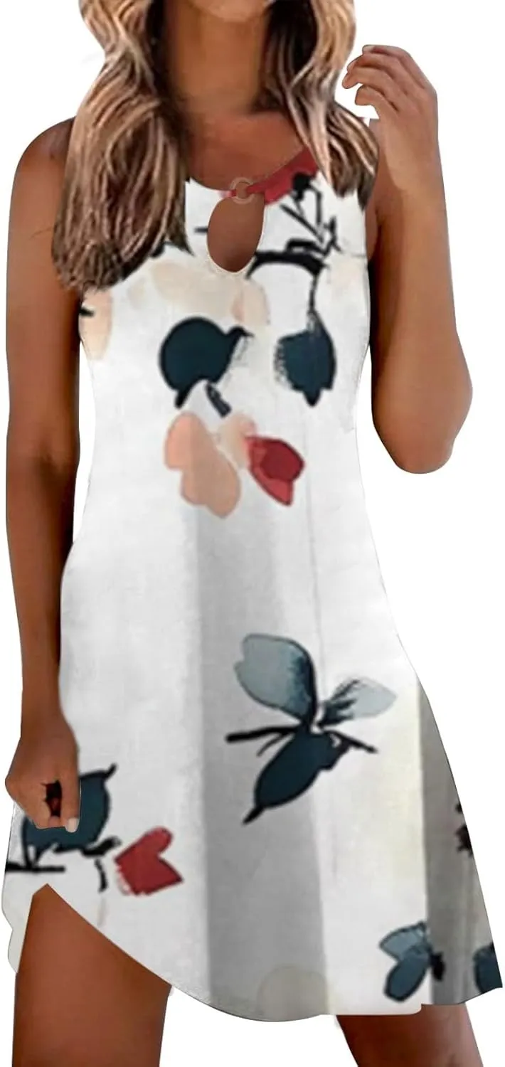 Long Sundresd Sun Dresses for Women 2025 Vacation Beach Casual Summer Sundresses Sleeveless Tank Short Boho Dress