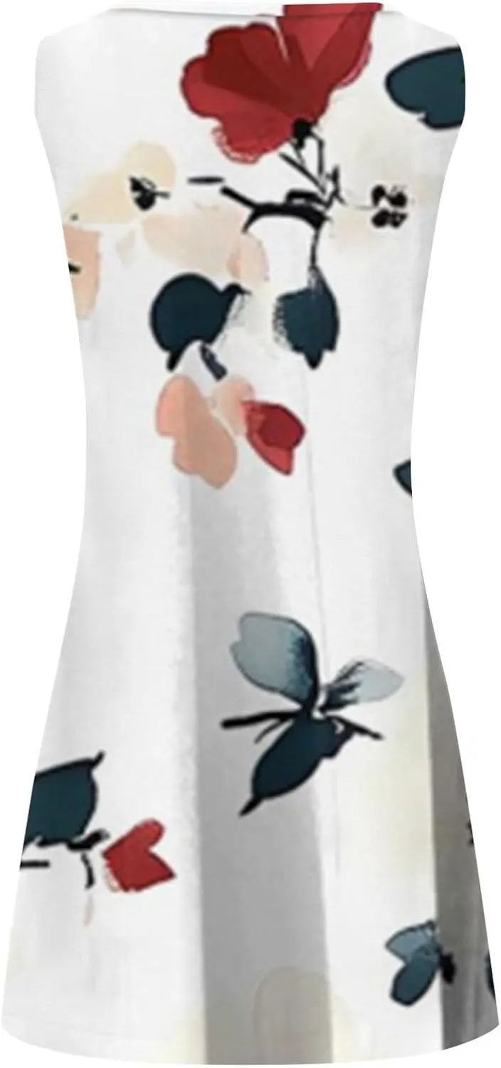 Long Sundresd Sun Dresses for Women 2025 Vacation Beach Casual Summer Sundresses Sleeveless Tank Short Boho Dress