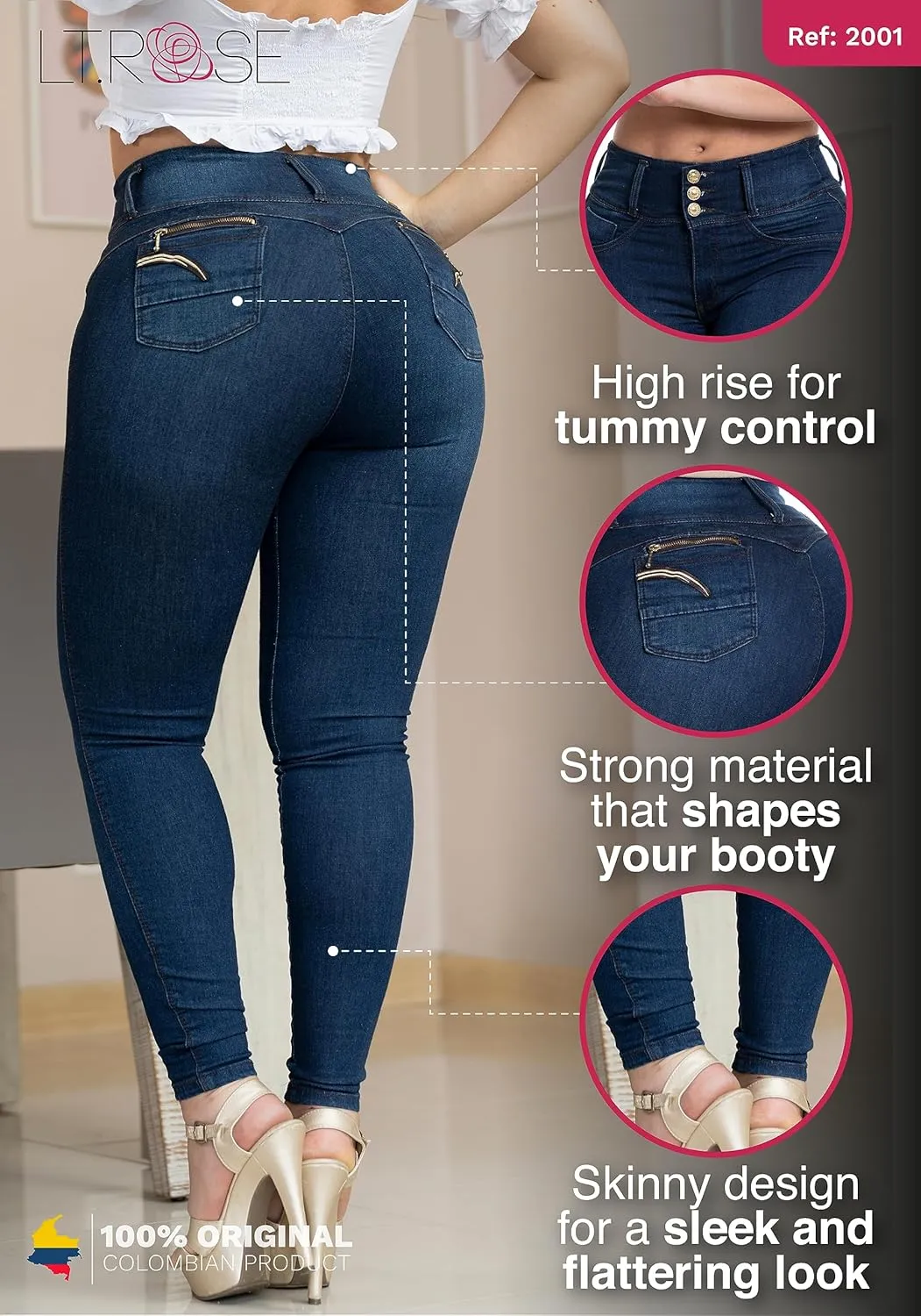 LT.ROSE Butt Lifting Jeans | Pantalones Colombianos Levanta Cola | High Waisted Jeans for Women | Colombian Jeans