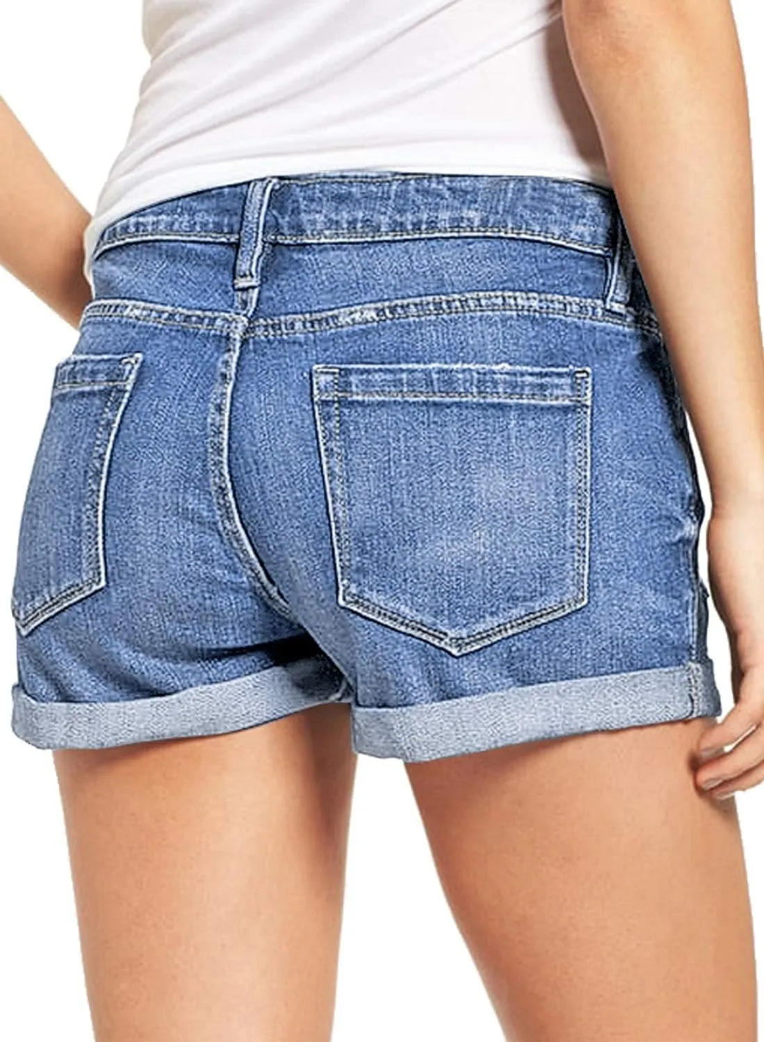 luvamia Women's Ripped Denim Jean Shorts High Waisted Stretchy Folded Hem Short Jeans
