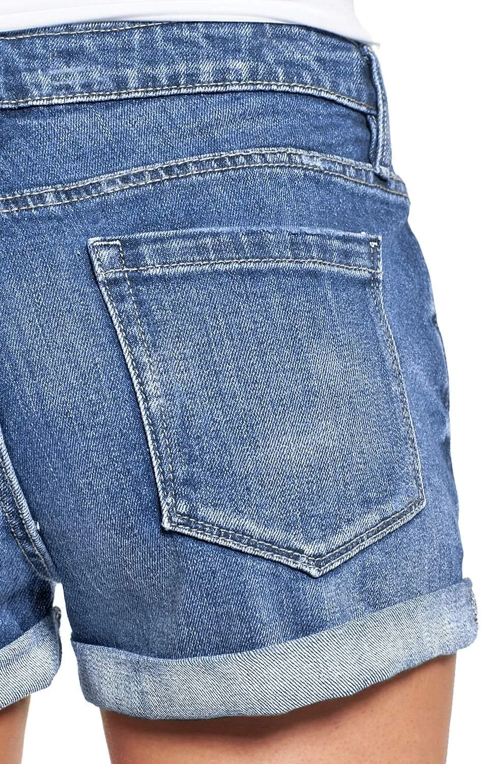 luvamia Women's Ripped Denim Jean Shorts High Waisted Stretchy Folded Hem Short Jeans