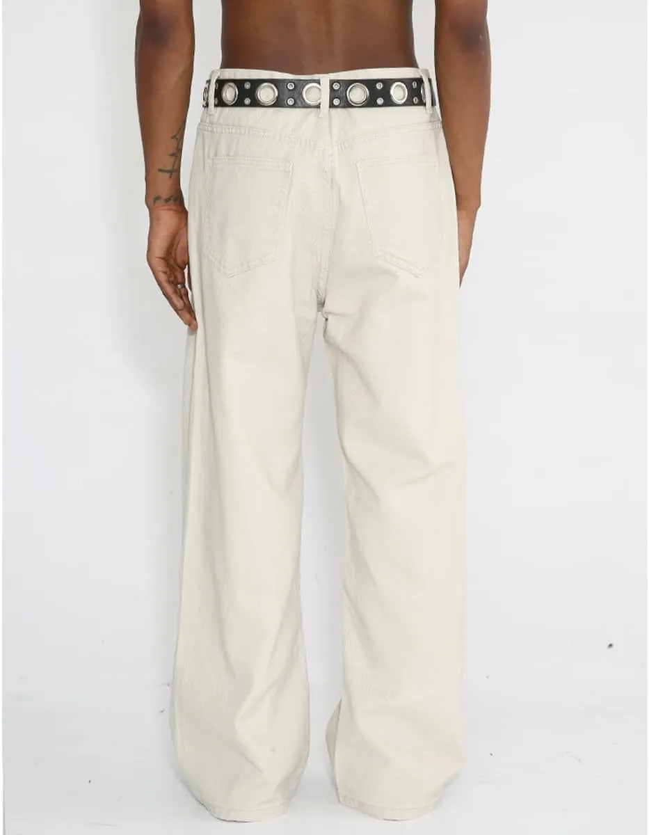 Men High Waist Solid Color Relaxed Fit Jeans Casual Stretch Straight Wide Leg Jeans