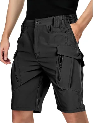 Men Tactical Cargo Shorts Quick Dry Lightweight Stretch Multi Pockets, Breathable Solid Color Elastic Waist
