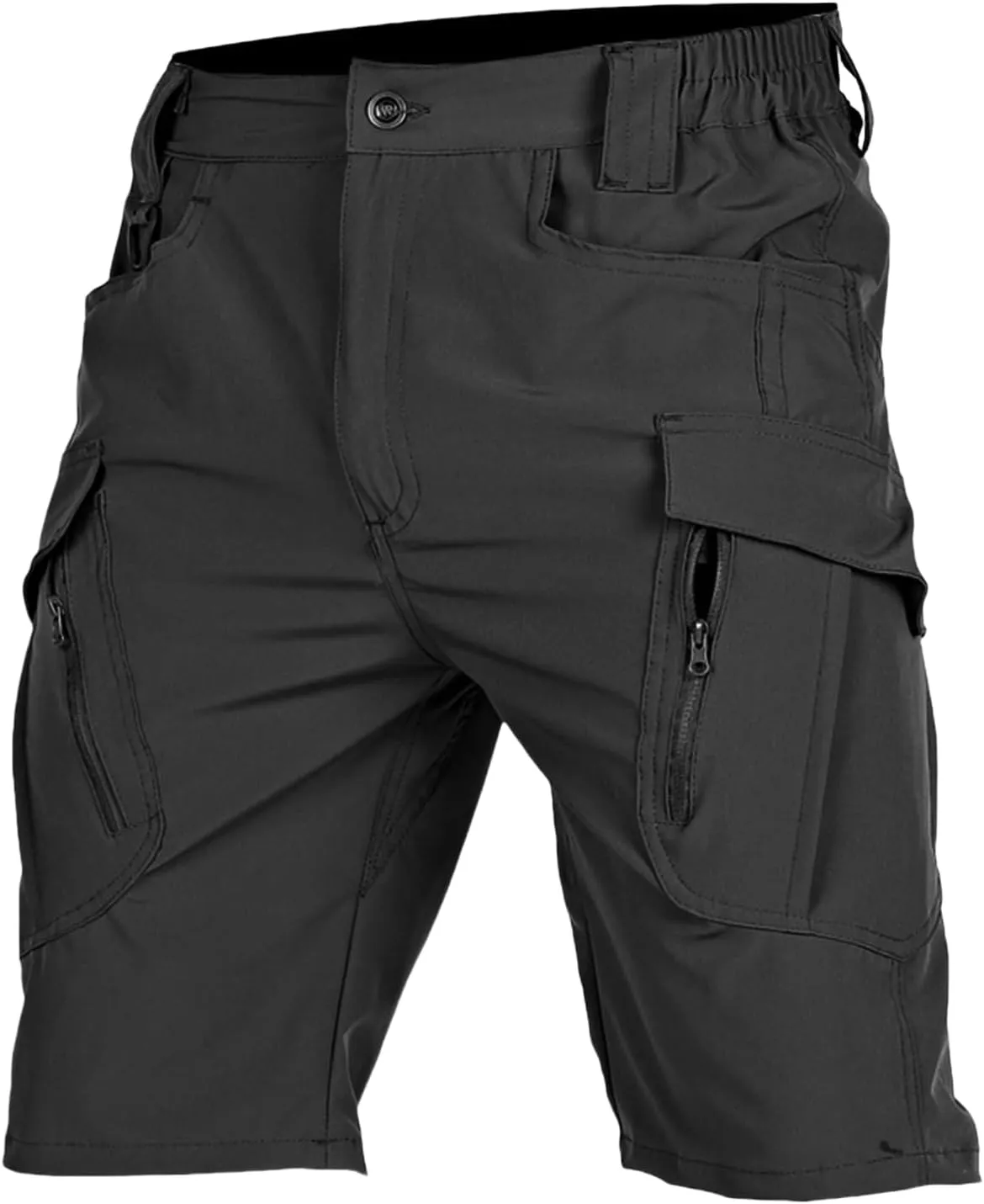 Men Tactical Cargo Shorts Quick Dry Lightweight Stretch Multi Pockets, Breathable Solid Color Elastic Waist