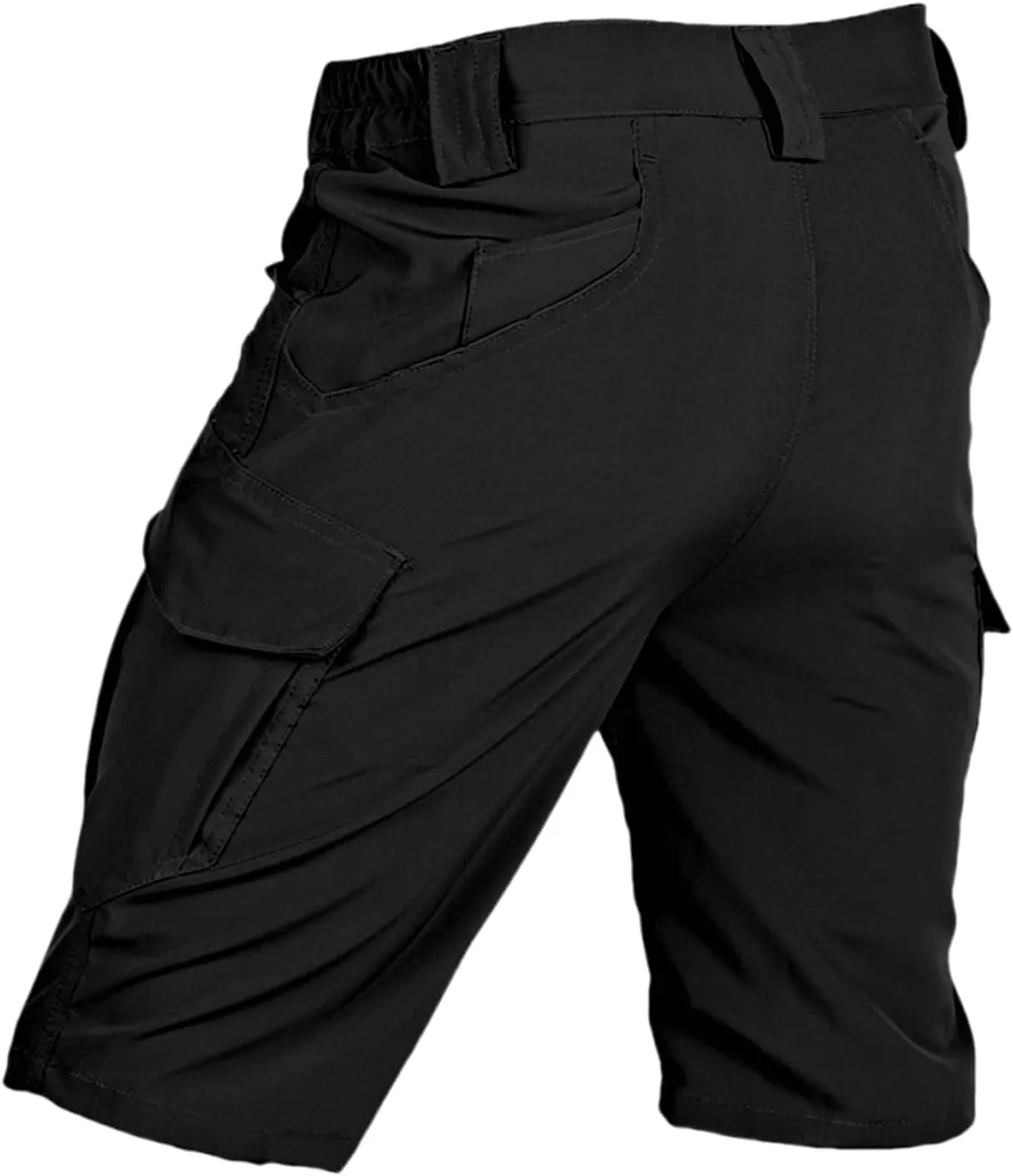 Men Tactical Cargo Shorts Quick Dry Lightweight Stretch Multi Pockets, Breathable Solid Color Elastic Waist