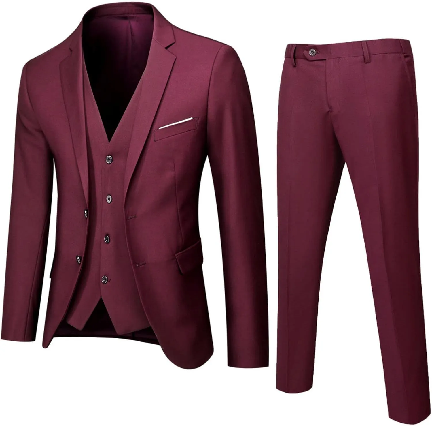 Mens 3 Piece Formal Suit Set Slim Fit Two Button Blazer Jacket Solid Vest Tailored Dress Pants for Business