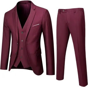Mens 3 Piece Formal Suit Set Slim Fit Two Button Blazer Jacket Solid Vest Tailored Dress Pants for Business