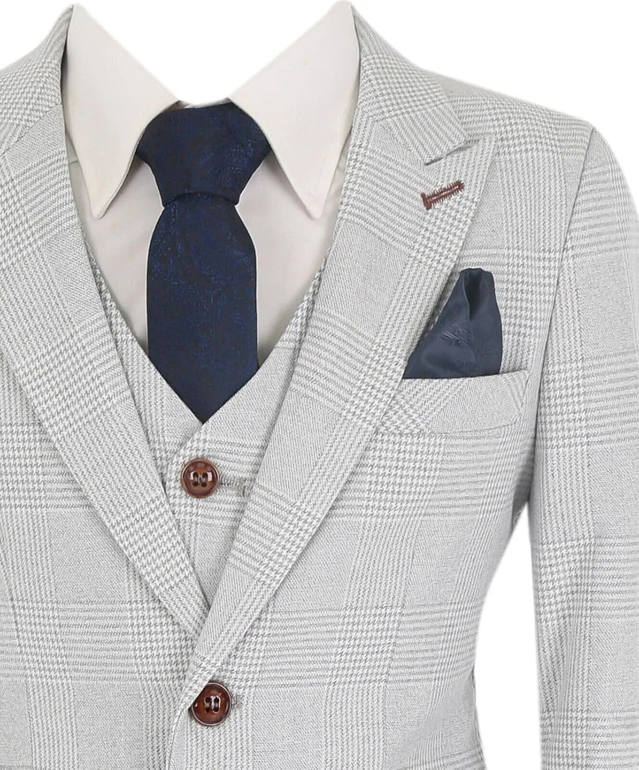 Mens Boys Plaid Check Stone Beige Suit Tailored Fit Classic Retro Formal Wedding Father and Son Set