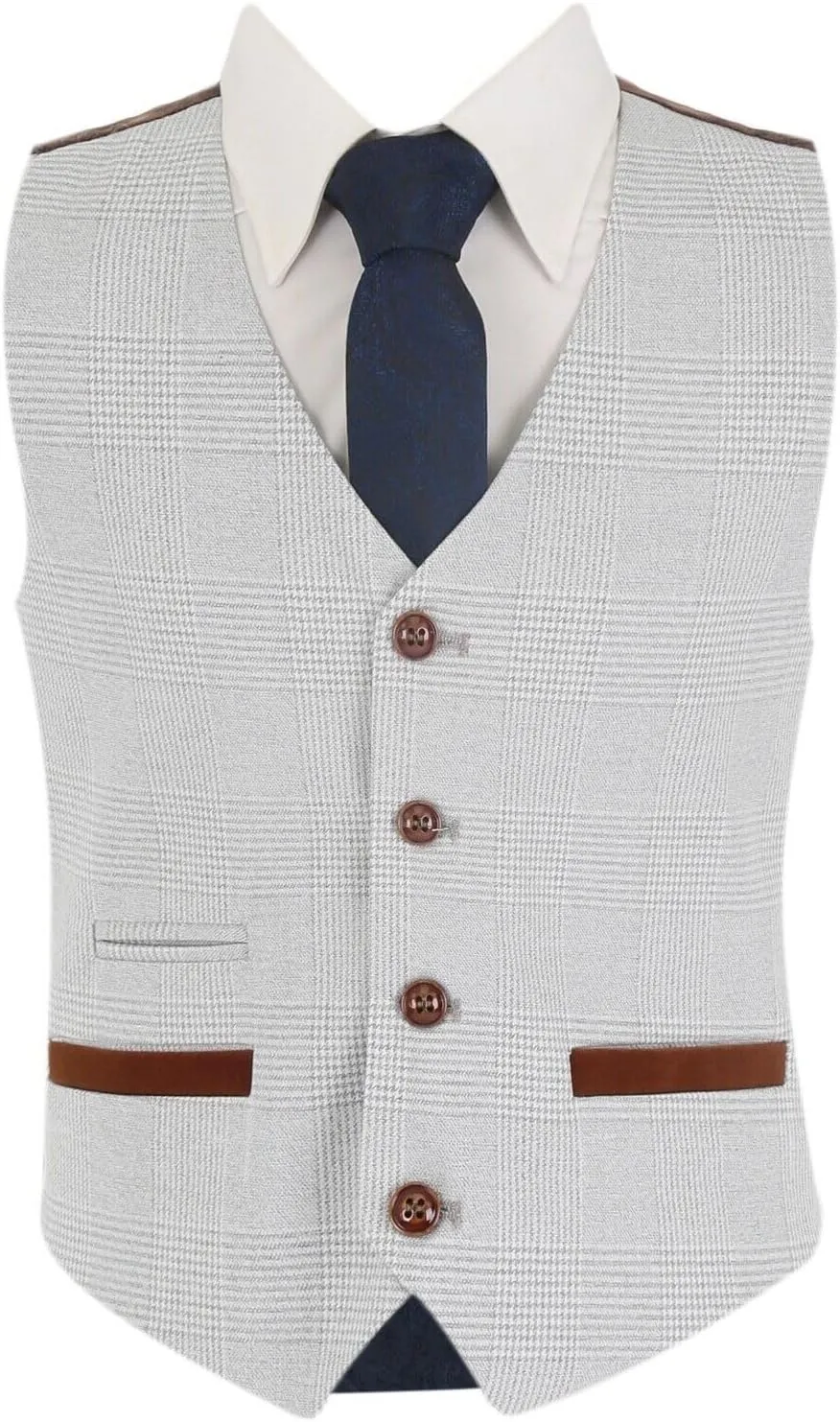Mens Boys Plaid Check Stone Beige Suit Tailored Fit Classic Retro Formal Wedding Father and Son Set