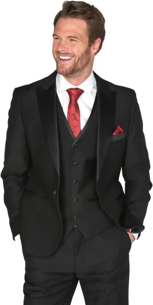 Mens Boys Tuxedo Black Suit Formal Tailored Fit 3 Piece Set, Wedding Birthday Dinner Party Father and Son Set