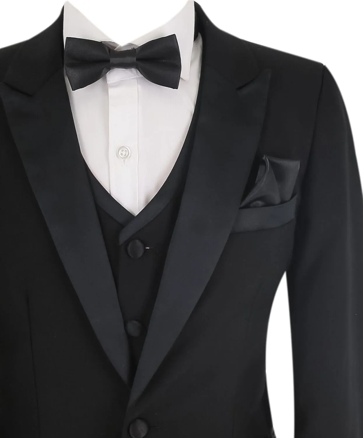 Mens Boys Tuxedo Black Suit Formal Tailored Fit 3 Piece Set, Wedding Birthday Dinner Party Father and Son Set