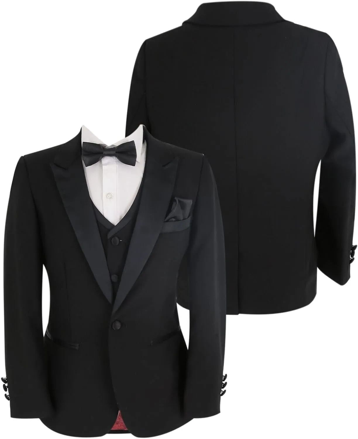 Mens Boys Tuxedo Black Suit Formal Tailored Fit 3 Piece Set, Wedding Birthday Dinner Party Father and Son Set