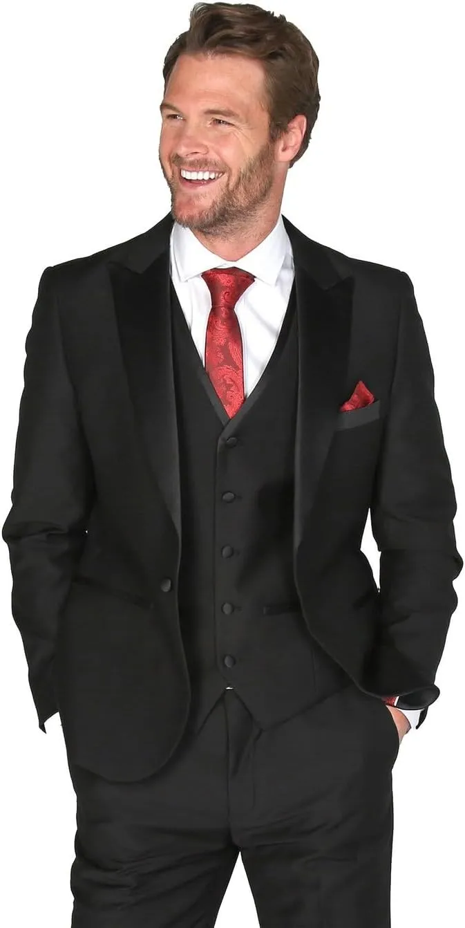 Mens Boys Tuxedo Black Suit Formal Tailored Fit 3 Piece Set, Wedding Birthday Dinner Party Father and Son Set