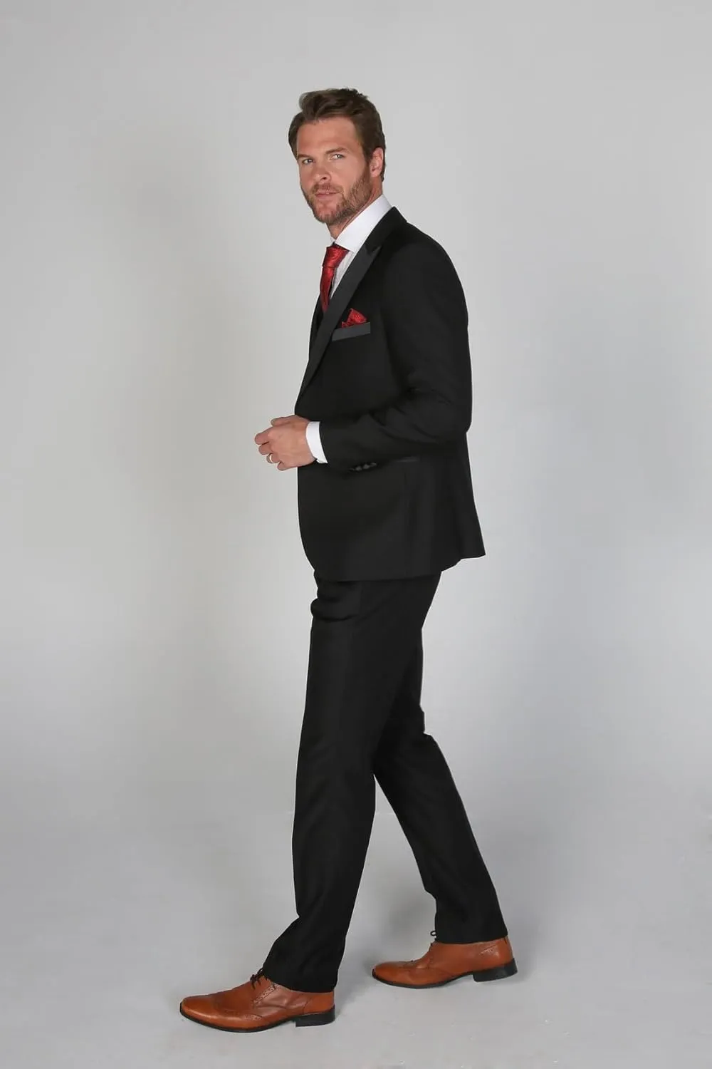Mens Boys Tuxedo Black Suit Formal Tailored Fit 3 Piece Set, Wedding Birthday Dinner Party Father and Son Set
