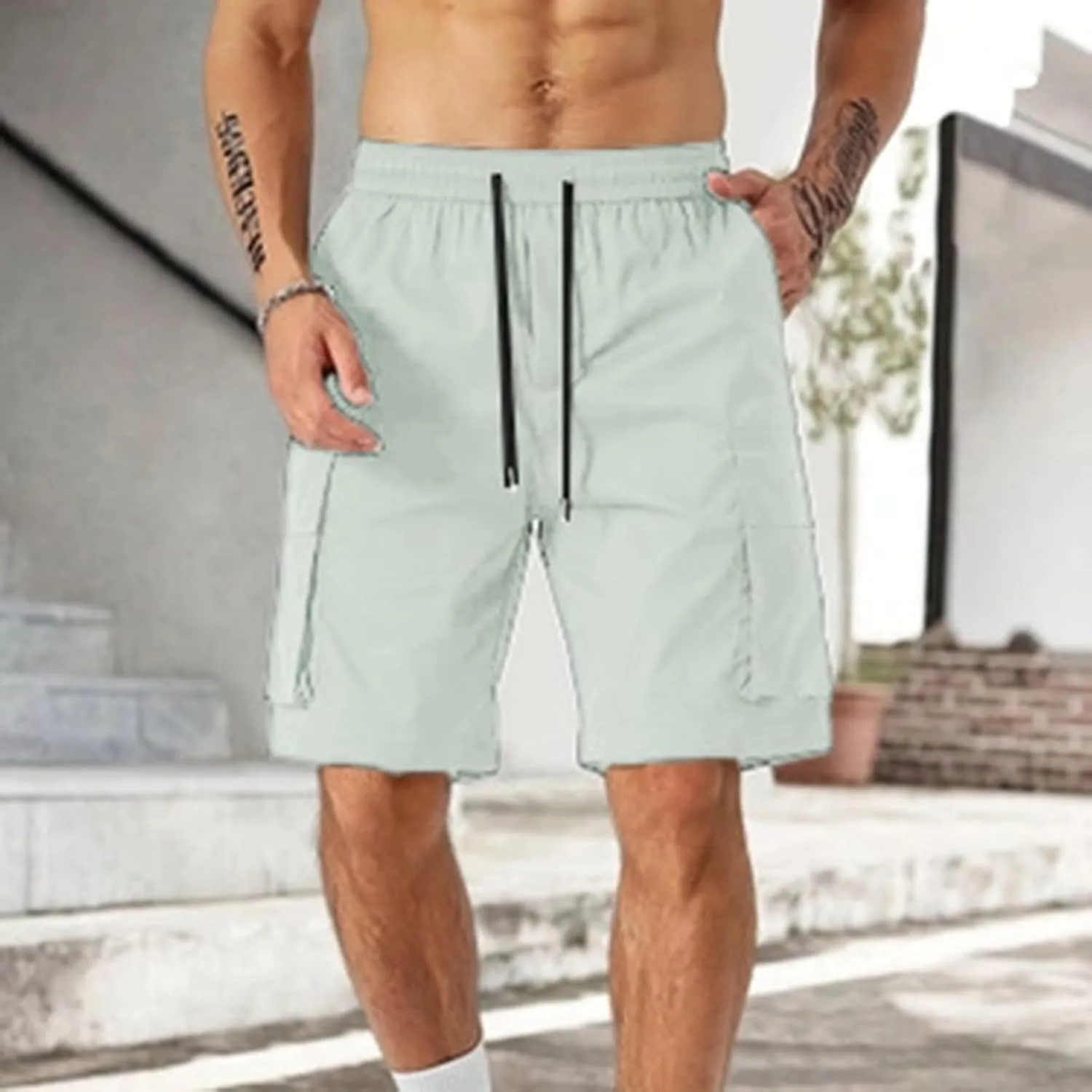 Men's Cargo Shorts Stretch Drawstring Hiking Work Pants Summer Lightweight Classic Multi Pockets Tactical Short Pants