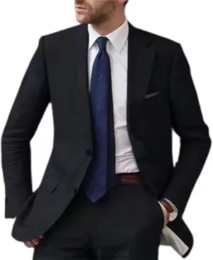 Mens Casual Linen Tailored Beach Wedding Slim Fit Tuxedo Suit Blazer Business Blazer Pants Men's Summer 2 Piece Suit Set