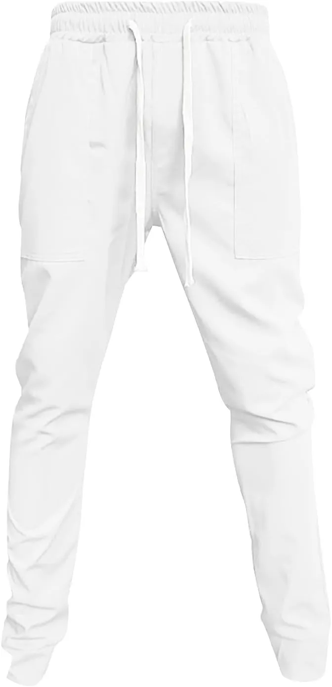 Mens Cotton Running Pants Slim Fit Elasticated Cuffed Drawstrinig Gym Workout Athletic Track Pants Jogger Sweatpants