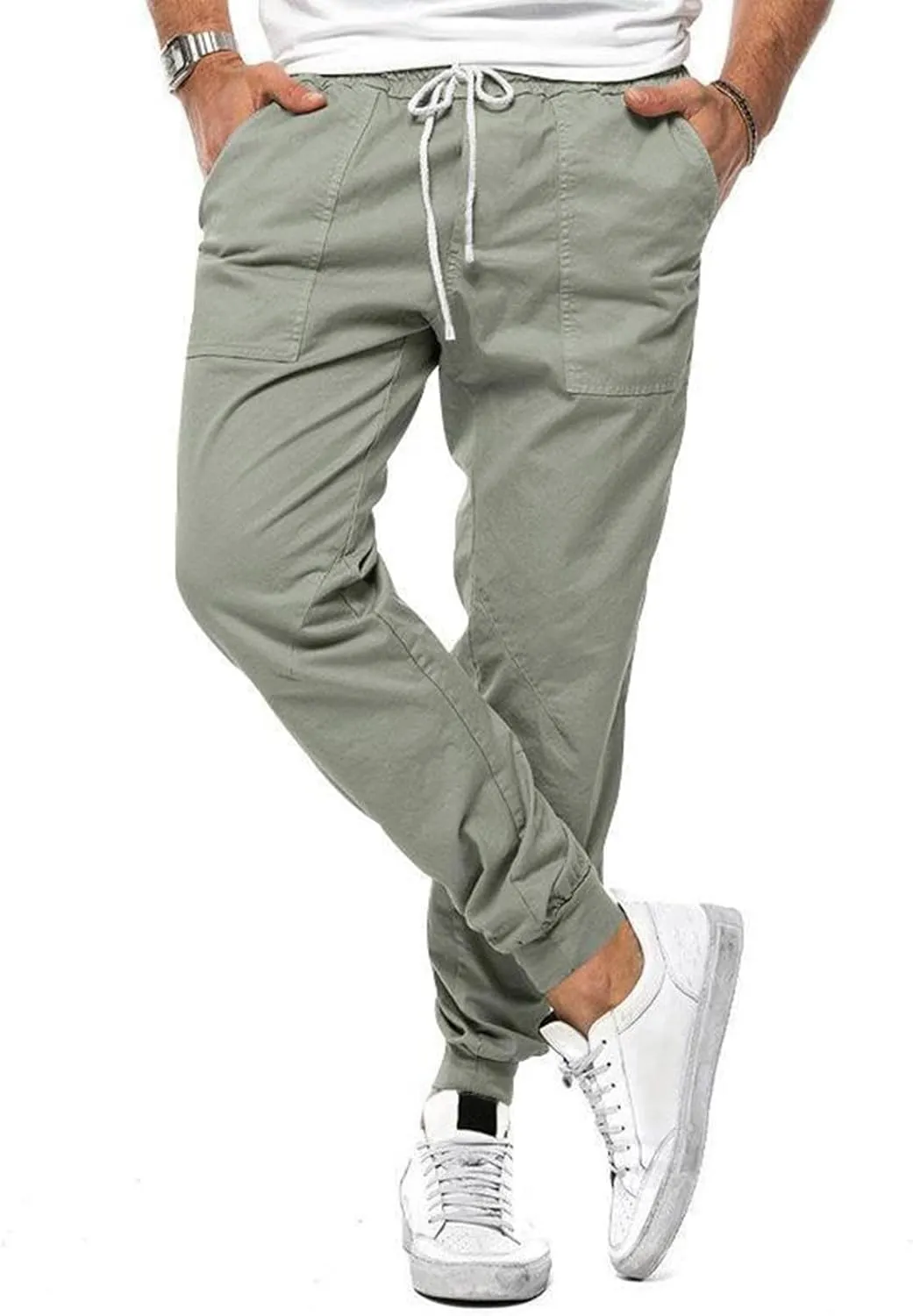 Mens Cotton Running Pants Slim Fit Elasticated Cuffed Drawstrinig Gym Workout Athletic Track Pants Jogger Sweatpants