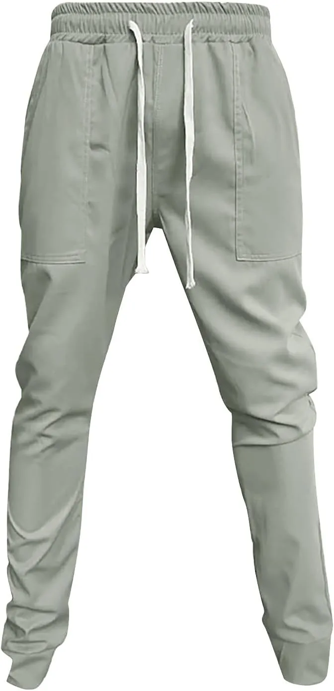 Mens Cotton Running Pants Slim Fit Elasticated Cuffed Drawstrinig Gym Workout Athletic Track Pants Jogger Sweatpants