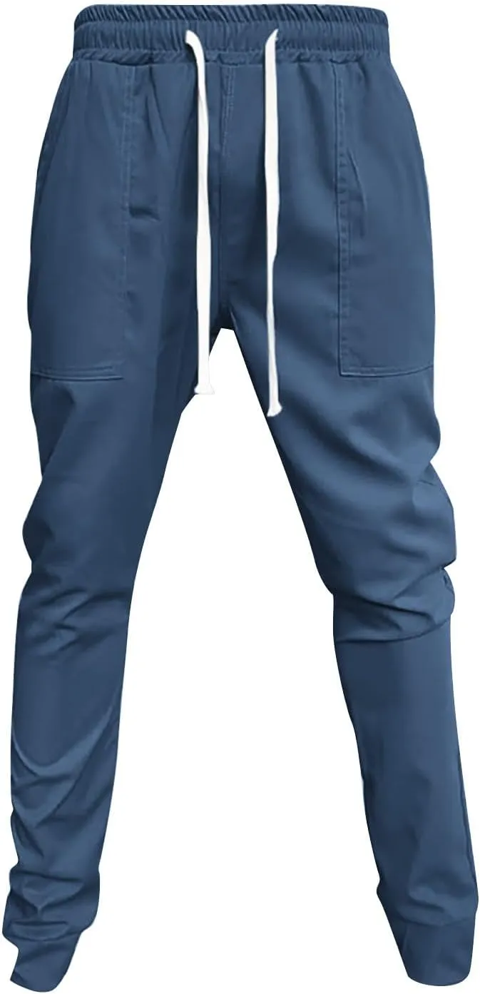 Mens Cotton Running Pants Slim Fit Elasticated Cuffed Drawstrinig Gym Workout Athletic Track Pants Jogger Sweatpants