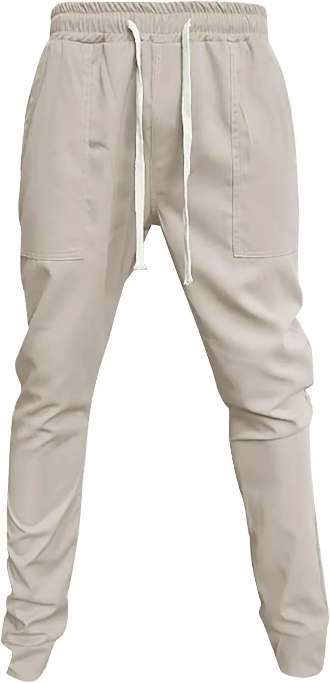 Mens Cotton Running Pants Slim Fit Elasticated Cuffed Drawstrinig Gym Workout Athletic Track Pants Jogger Sweatpants