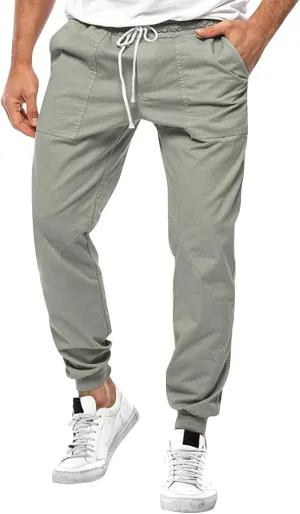 Mens Cotton Running Pants Slim Fit Elasticated Cuffed Drawstrinig Gym Workout Athletic Track Pants Jogger Sweatpants