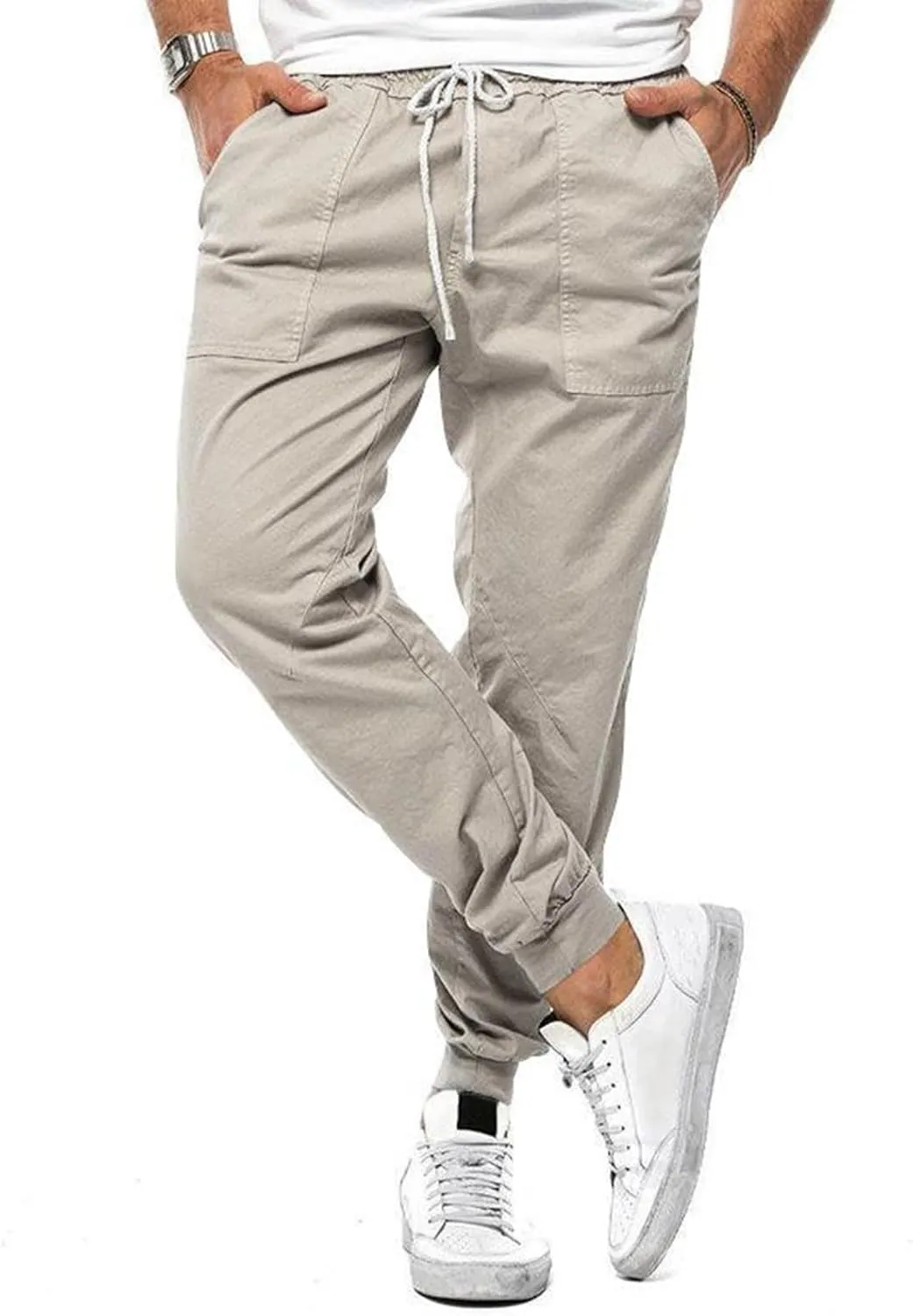 Mens Cotton Running Pants Slim Fit Elasticated Cuffed Drawstrinig Gym Workout Athletic Track Pants Jogger Sweatpants