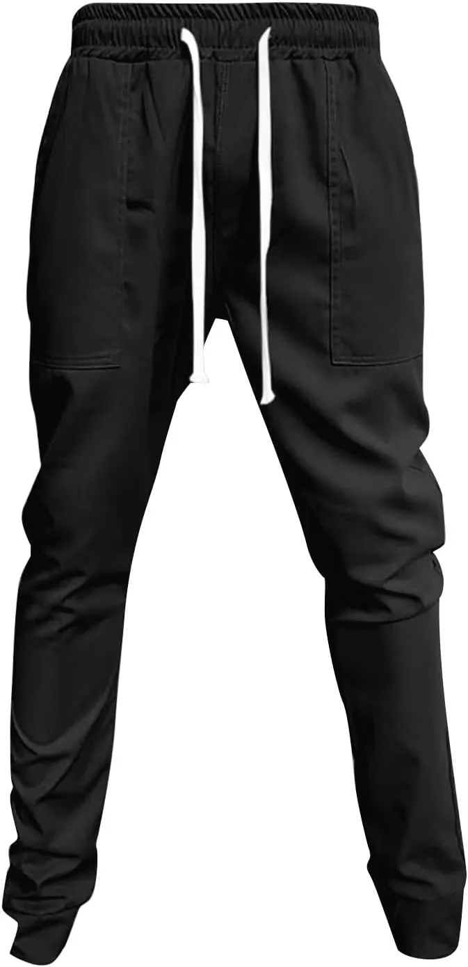 Mens Cotton Running Pants Slim Fit Elasticated Cuffed Drawstrinig Gym Workout Athletic Track Pants Jogger Sweatpants