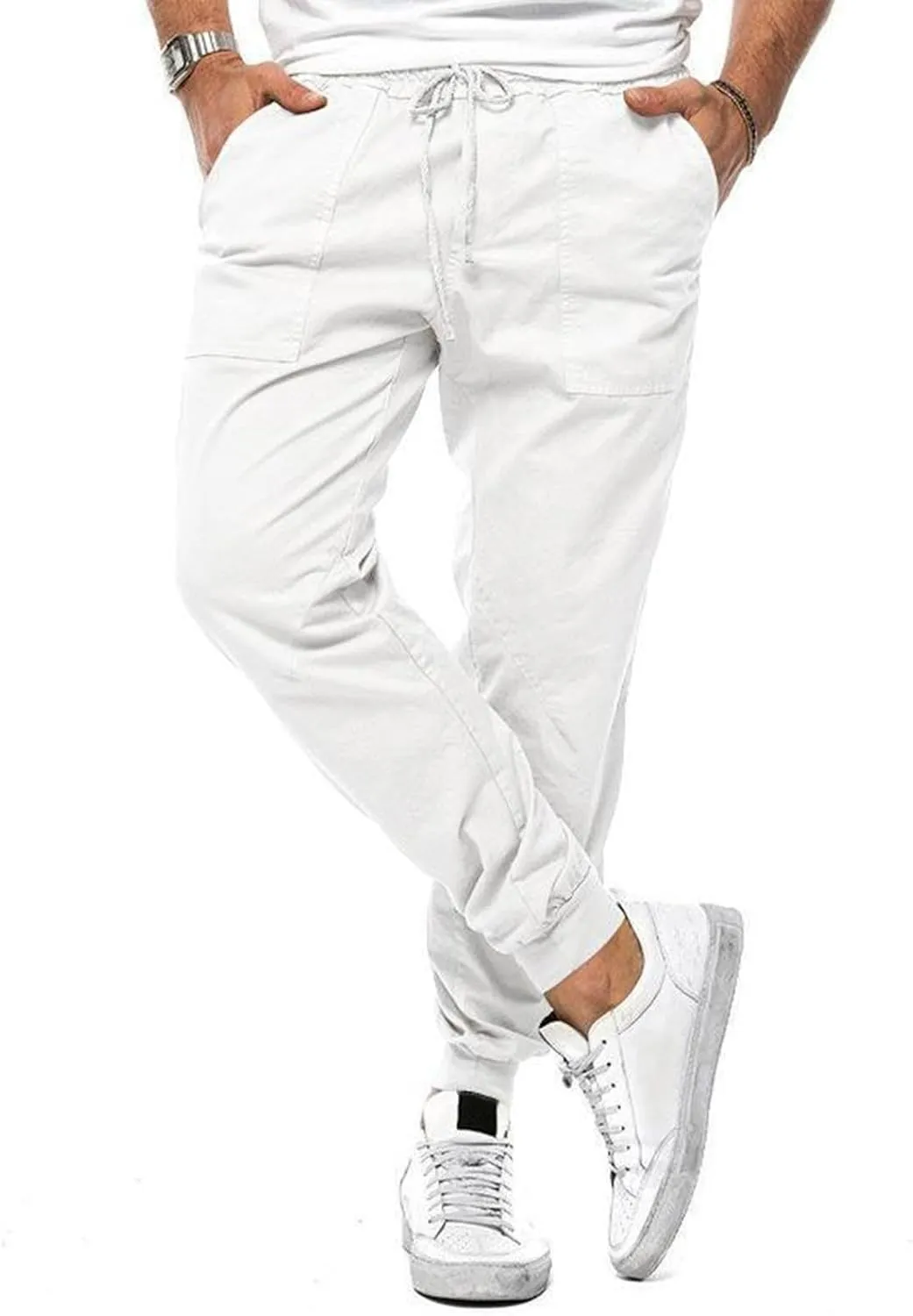 Mens Cotton Running Pants Slim Fit Elasticated Cuffed Drawstrinig Gym Workout Athletic Track Pants Jogger Sweatpants