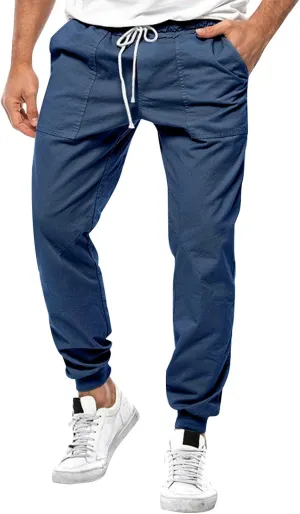 Mens Cotton Running Pants Slim Fit Elasticated Cuffed Drawstrinig Gym Workout Athletic Track Pants Jogger Sweatpants