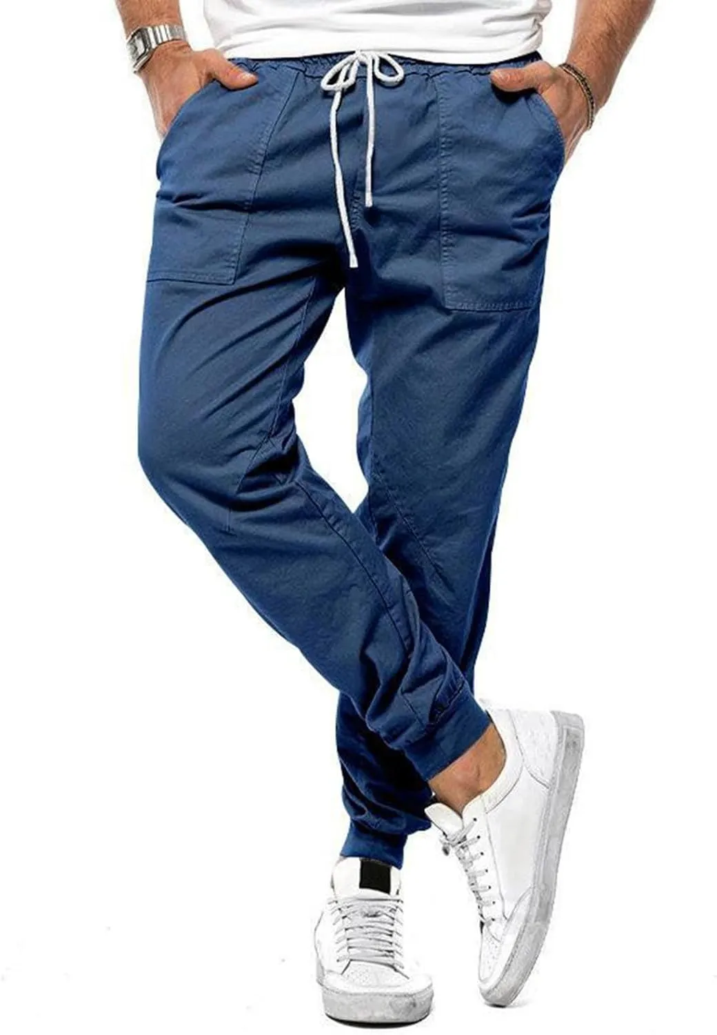 Mens Cotton Running Pants Slim Fit Elasticated Cuffed Drawstrinig Gym Workout Athletic Track Pants Jogger Sweatpants