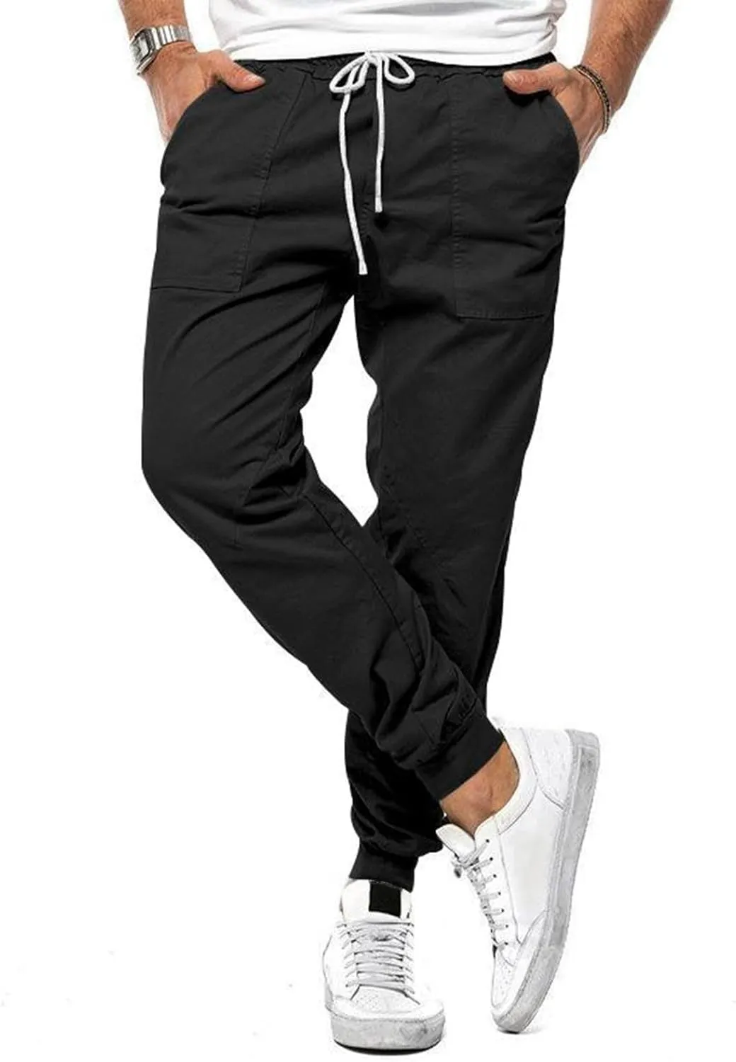 Mens Cotton Running Pants Slim Fit Elasticated Cuffed Drawstrinig Gym Workout Athletic Track Pants Jogger Sweatpants