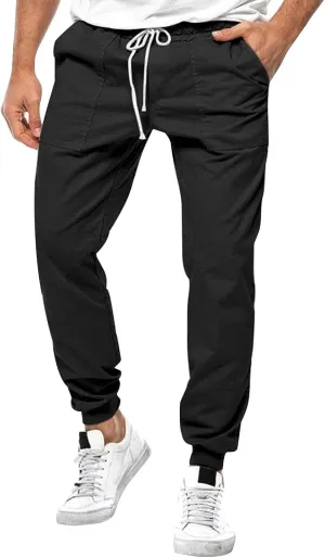 Mens Cotton Running Pants Slim Fit Elasticated Cuffed Drawstrinig Gym Workout Athletic Track Pants Jogger Sweatpants