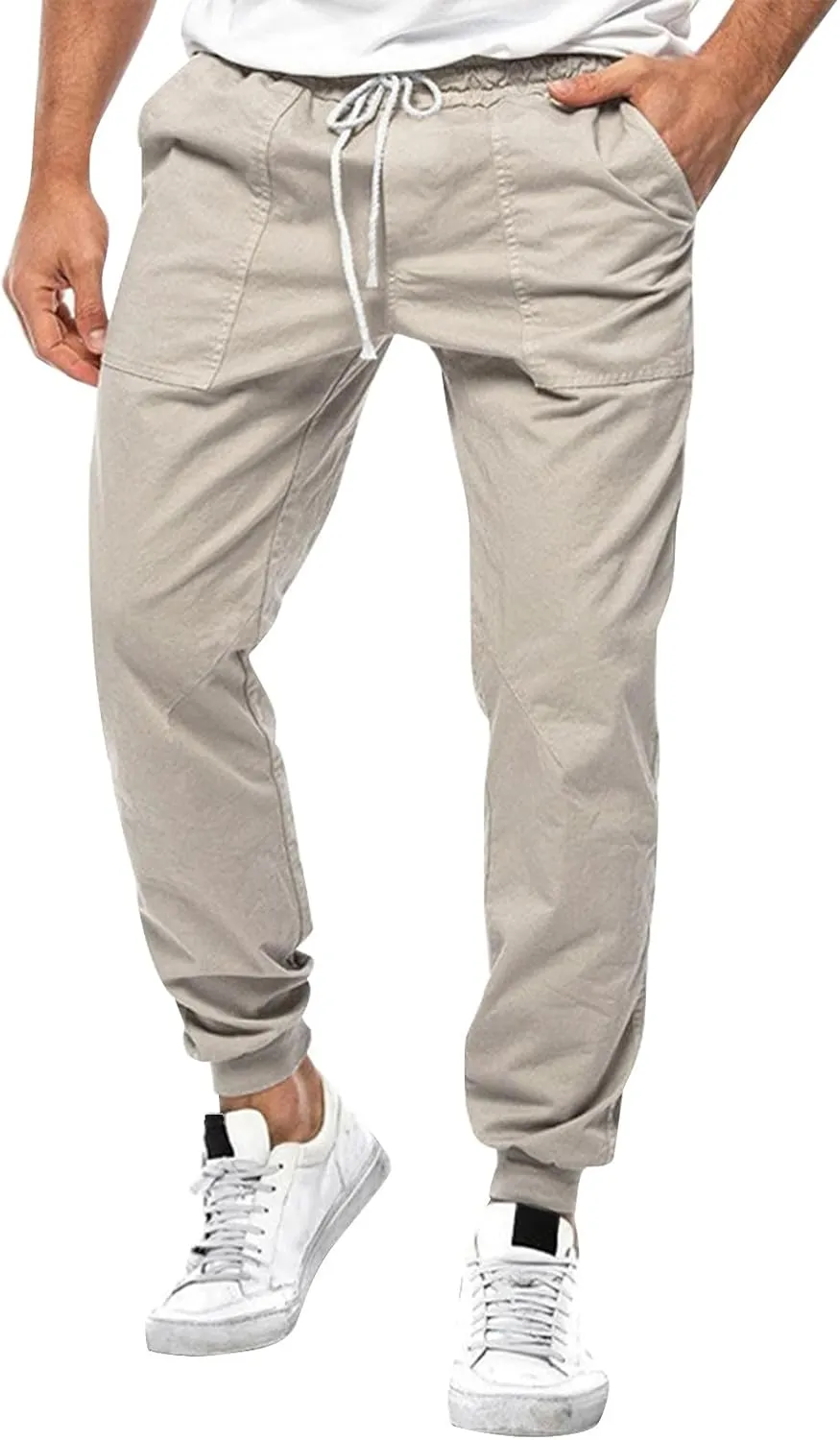 Mens Cotton Running Pants Slim Fit Elasticated Cuffed Drawstrinig Gym Workout Athletic Track Pants Jogger Sweatpants